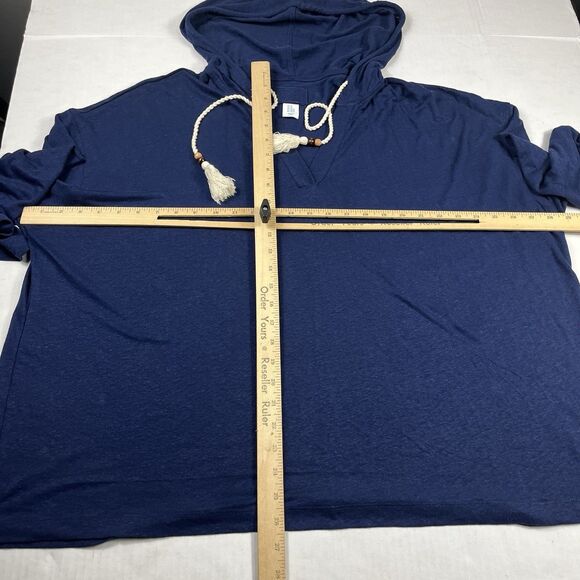 Sigrid Olsen Linen Blend Hooded Top Blue Tassel Drawstring Coastal Boho Shirt 2X - Picture 5 of 10